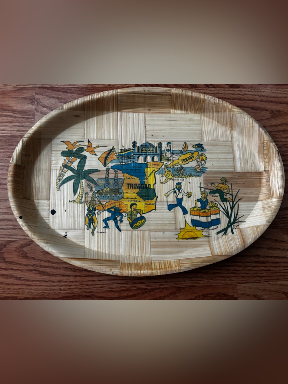 Vintage Tropical Bamboo souvenir Serving Tray from Trinidad and Tobago